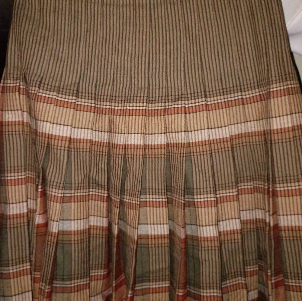 🦄Vintage 100%PureWoolThe Scotch HouseChic Plaid A-LineSkirtOlive and Tan Size14 - Picture 9 of 10